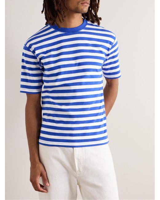 Drake's Blue Striped Cotton-jersey T-shirt for men