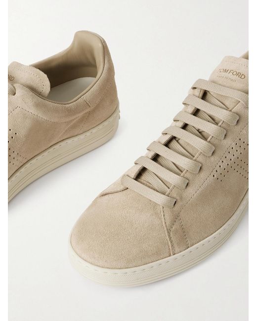 Tom Ford Natural Warwick Perforated Suede Sneakers for men