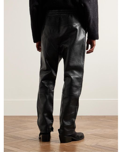 Fear Of God Black Slim-fit Straight-leg Full-grain Leather Drawstring Trousers for men
