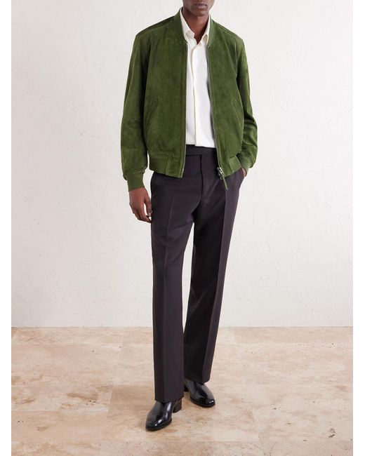 Tom Ford Green Perforated Suede Bomber Jacket for men