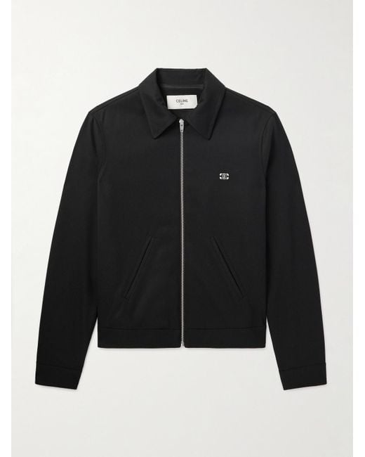 Céline Black Triomphe Logo-Embroidered Wool-Blend Twill Jacket for men
