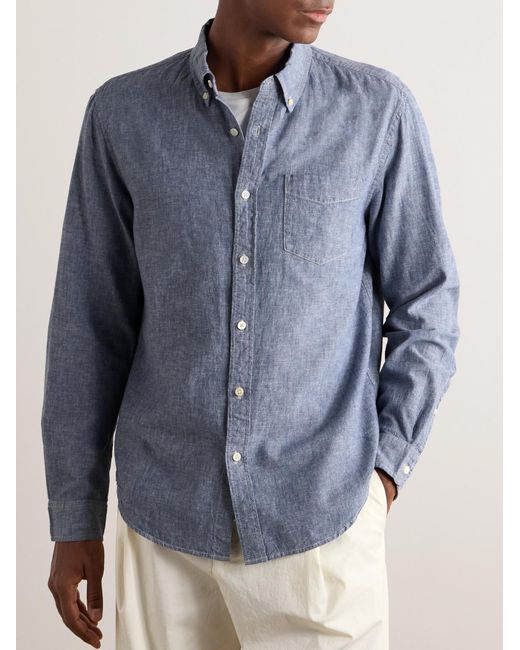 Alex Mill Blue Button-Down Collar Linen And Cotton-Blend Chambray Shirt for men