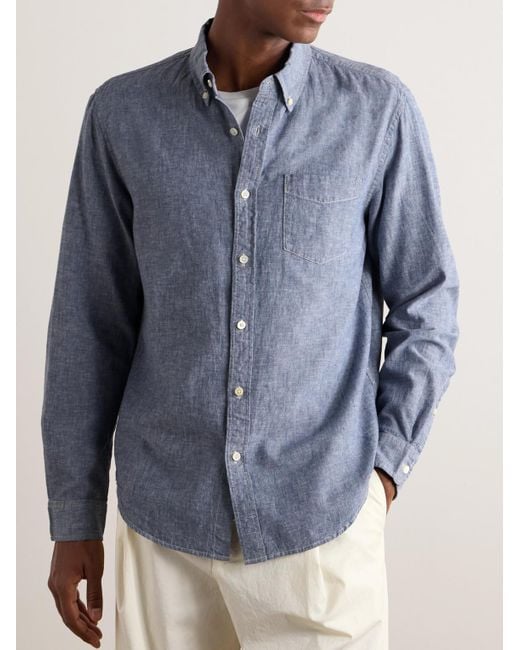 Alex Mill Blue Button-down Collar Linen And Cotton-blend Chambray Shirt for men