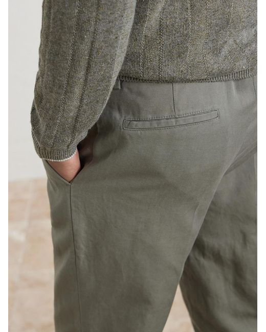 Brunello Cucinelli Gray Straight-Leg Pleated Cotton And Linen-Blend Trousers for men