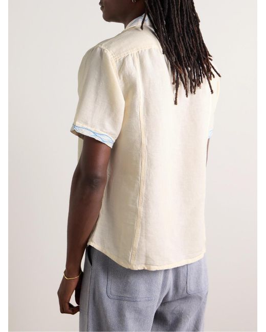 Camicia in misto lino e cotone con colletto aperto e ricamo di Corridor NYC in Natural da Uomo