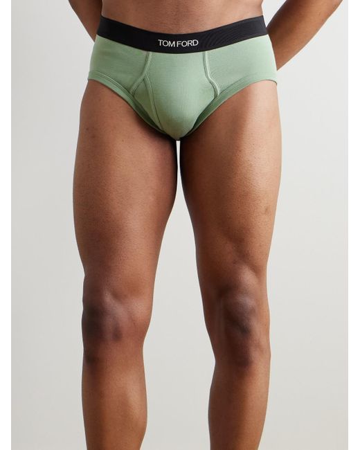 Tom Ford Green Stretch-Cotton Briefs for men