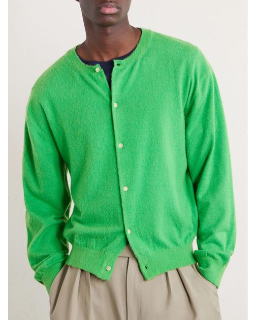 Auralee Green Brushed Cashmere And Cotton-Blend Cardigan for men