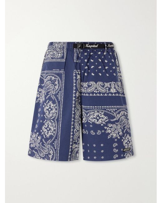 Kapital Blue Easy Straight-leg Belted Bandana-print Cotton Shorts for men