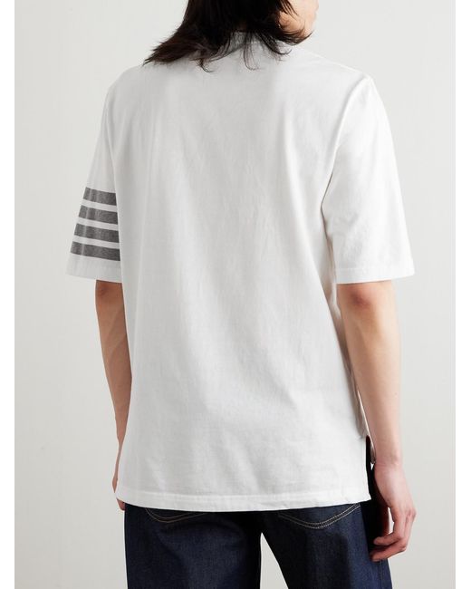 Thom Browne White Logo-Appliquéd Striped Cotton-Jersey T-Shirt for men