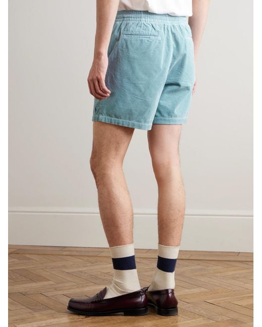 Polo Ralph Lauren Blue Straight-Leg Logo-Embroidered Cotton-Corduroy Drawstring Shorts for men