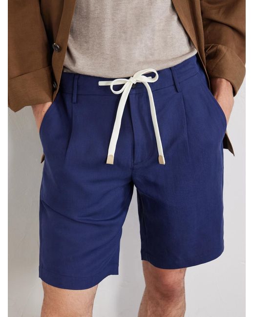 Eleventy Blue Wide-leg Lyocell And Linen-blend Twill Shorts for men
