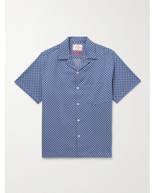 Portuguese Flannel Hemd aus Jacquard aus einer Baumwollmischung mit wandelbarem Kragen in Blue für Herren