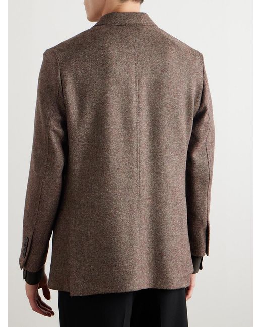Rubinacci Brown Double-Breasted Wool-Flannel Blazer for men