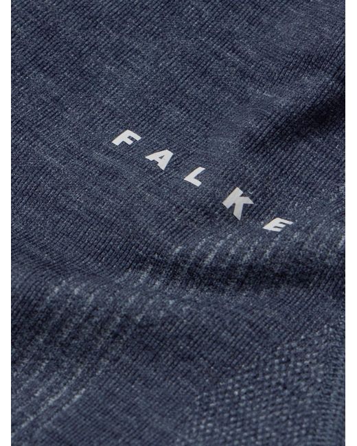 Falke Blue Printed Virgin Wool-blend Half-zip Ski Base Layer for men