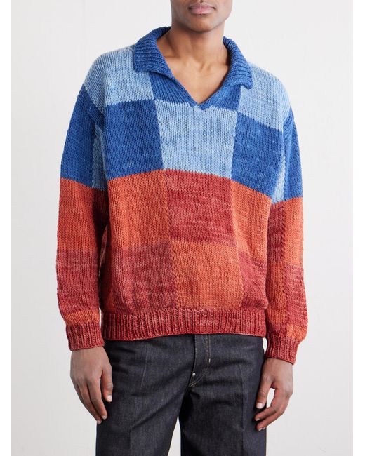 Kartik Research Blue Patchwork Knitted Wool Sweater for men