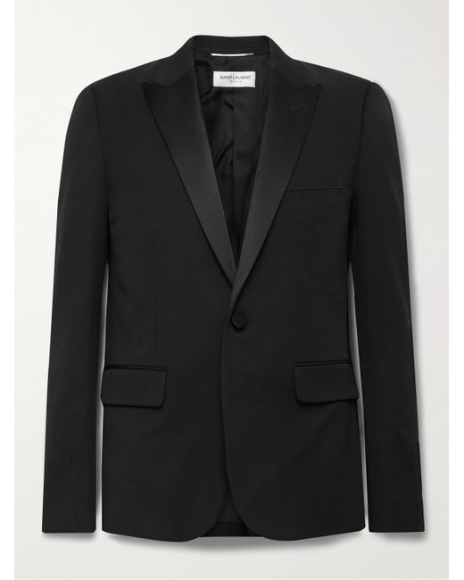 Saint Laurent Black Slim-Fit Satin-Trimmed Wool Blazer for men
