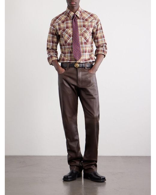 Versace Brown Checked Cotton Shirt for men