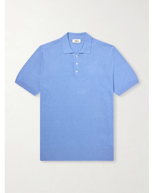 Altea Blue Linen And Cotton-blend Polo Shirt for men