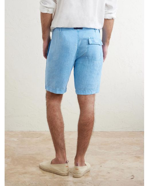 Vilebrequin Blue Straight-Leg Garment-Dyed Linen Shorts for men