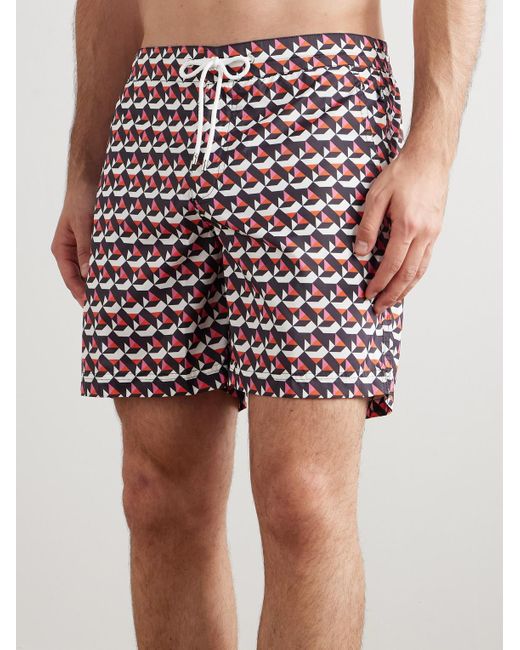 Richard James Red Straight-Leg Mid-Length Printed Recycled Swim Shorts for men