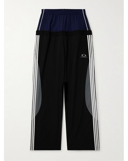 Balenciaga Blue Wide-Leg Layered Striped Tech-Jersey And Shell Track Pants for men