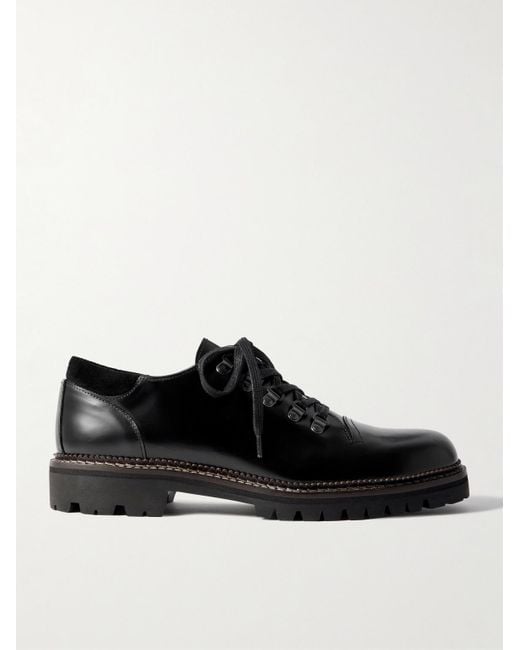 Mr P. Black Suede-trimmed Leather Hiking Derby Shoes for men