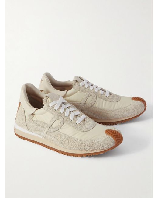 Sneakers in camoscio spazzolato e nylon con finiture in pelle Flow Runner di Loewe in White da Uomo