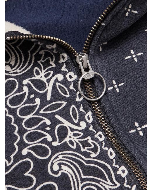 Kapital Blue Panelled Bandana-Print Cotton-Jersey And Quilted Shell Hoodie for men