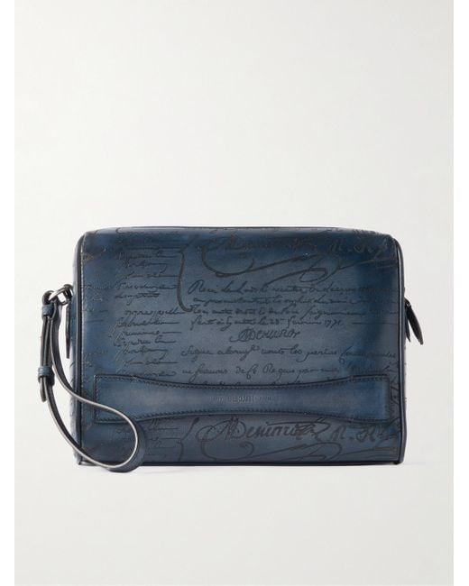 Berluti Blue Rosewood Neo Scritto Venezia Leather Pouch for men