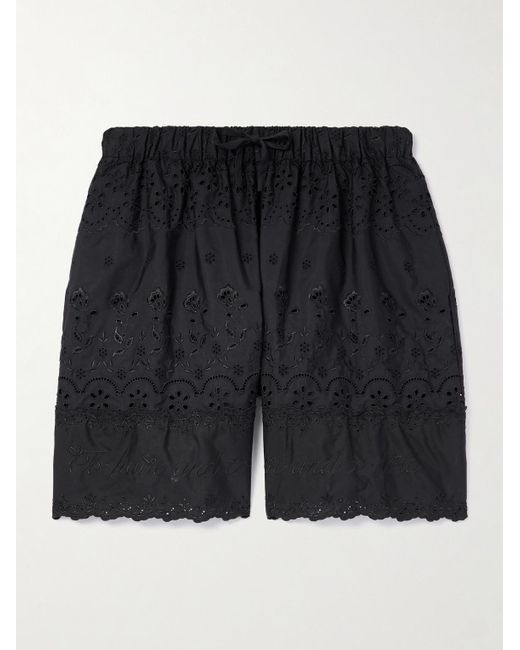 Simone Rocha Black Wide-leg Broderie Anglaise Cotton-poplin Drawstring Shorts for men