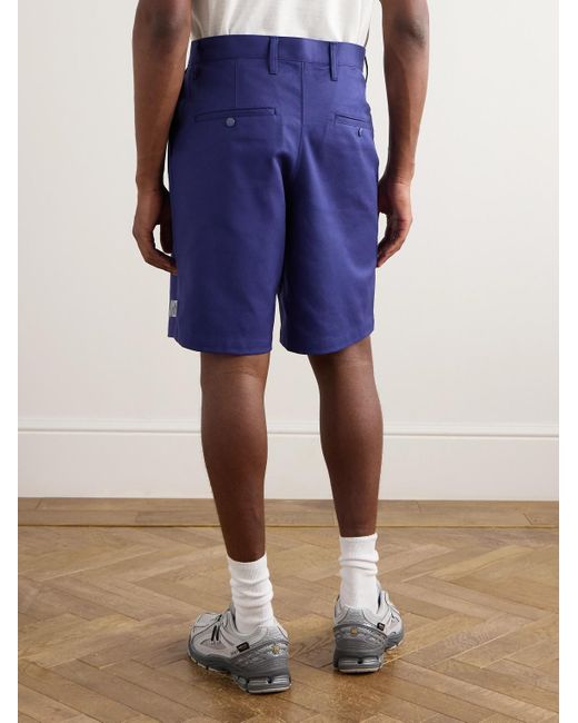 Straight-Leg Pleated Cotton-Twill Shorts di (w)taps in Blue da Uomo