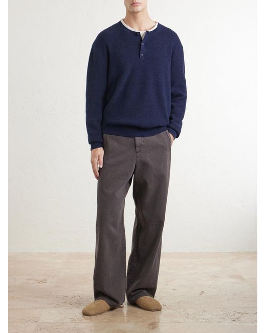 The Elder Statesman Blue Waffle-knit Cashmere Henley Sweater for men