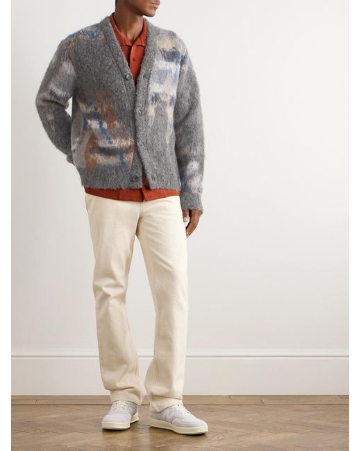 Mr P. Gray Brushed Jacquard-Knit Cardigan for men