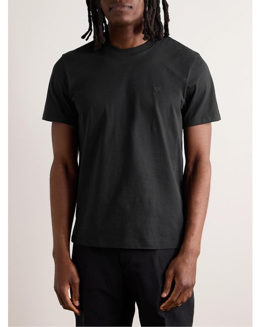 AMI T-Shirt aus Baumwoll-Jersey mit Logostickerei in Black für Herren
