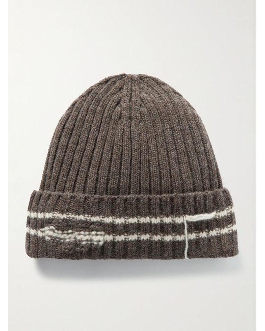 mfpen Gray Court Striped Ribbed Recycled-wool Beanie for men