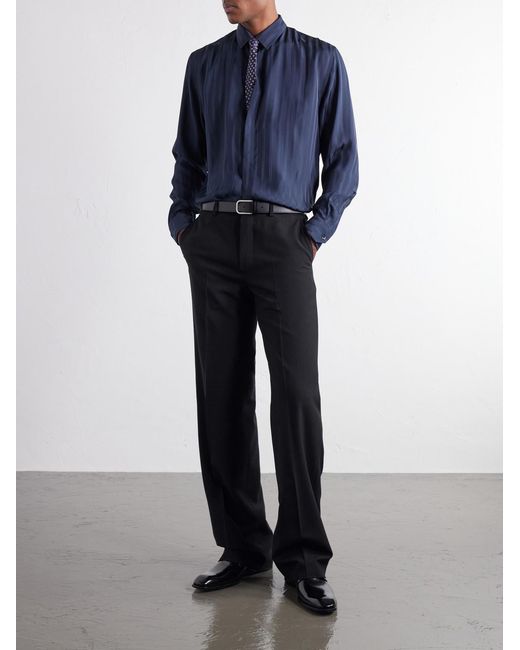 Saint Laurent Blue Striped Jacquard Shirt for men