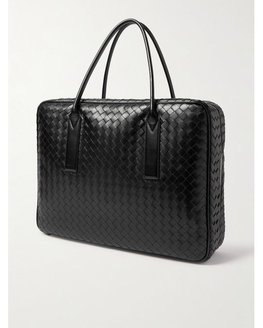 Bottega Veneta Black Intrecciato Large Embellished Leather Briefcase for men