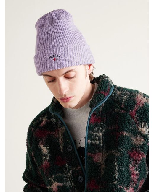 Noah NYC Purple Core Logo-embroidered Ribbed-knit Beanie