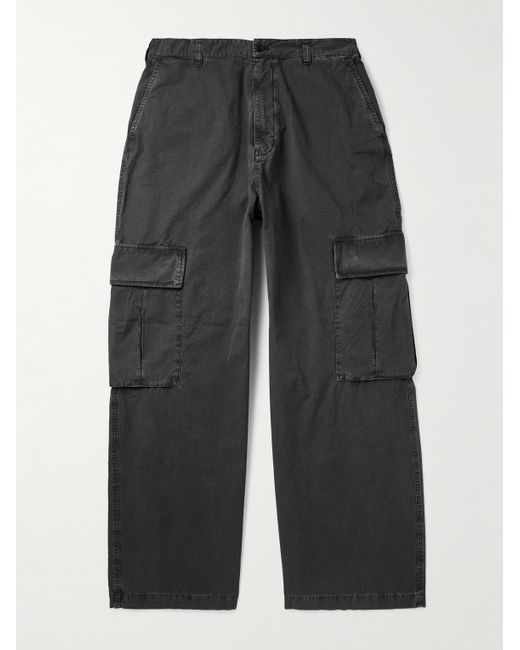 Acne Gray Wide-Leg Logo-Embroidered Cotton-Ripstop Cargo Trousers for men