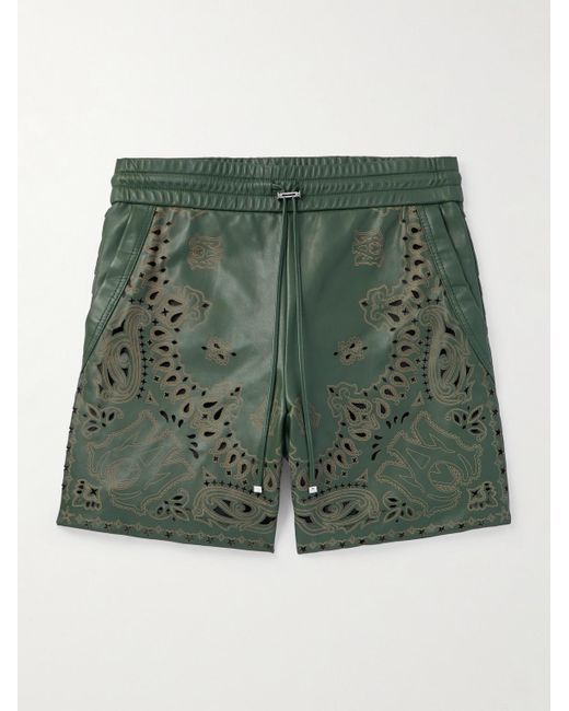 Amiri Green Straight-leg Cutout Bandana-print Leather Shorts for men