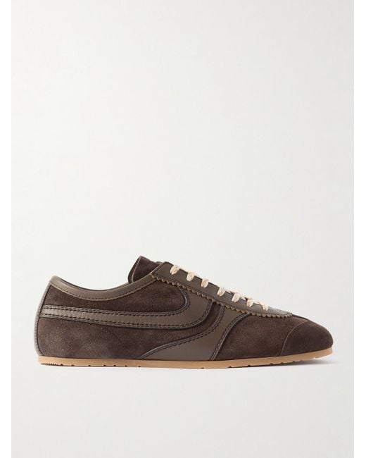 Dries Van Noten Brown Leather-Trimmed Suede Sneakers for men