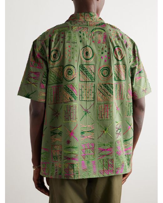 Camicia in cotone ricamato con colletto aperto 50's Milano di Monitaly in Green da Uomo