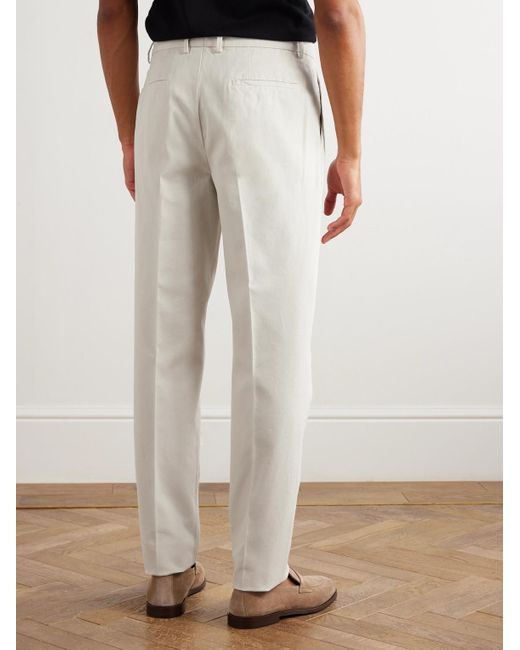 Brunello Cucinelli White Straight-leg Pleated Cotton Trousers for men