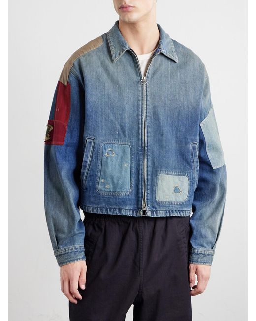 Kapital Blue Distressed Patchwork Denim Jacket for men