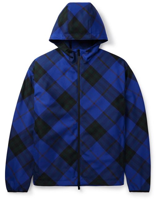 Burberry Blue Logo-appliqued Checked Twill Hooded Track Jacket for men