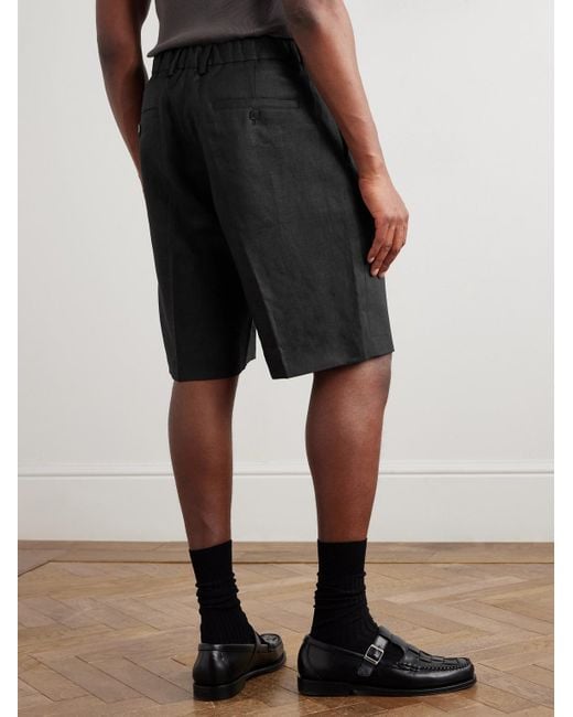 NN07 Black Kay 1454 Straight-leg Pleated Linen Shorts for men