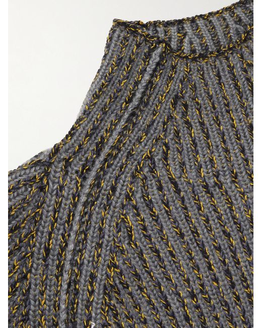 Loro Piana Gray Snow Wander Ribbed Cashmere And Silk-Blend Mock-Neck Sweater for men