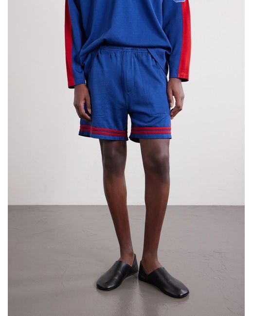 Bode Blue Lakewood Straight-Leg Logo-Embroidered Striped Jersey Shorts for men