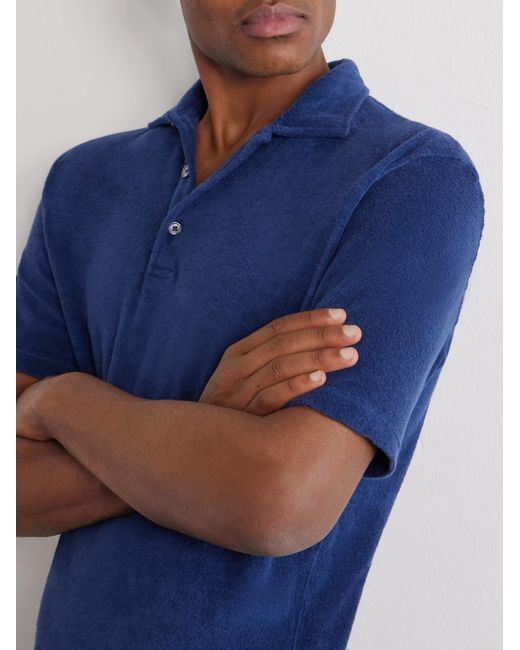 Fedeli Blue Mondial Cotton-Terry Polo Shirt for men