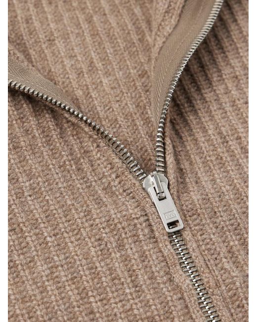 John Smedley Natural Mallam Ribbed Recycled-Cashmere And Merino Wool-Blend Zip-Up Cardigan for men
